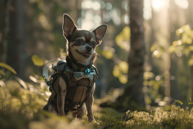 Chihuahua robot dog in nature The helper dog