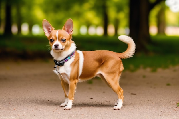 A chihuahua standing in a park