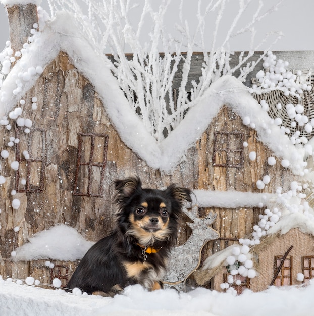 Chihuahua voor een kerstlandschap