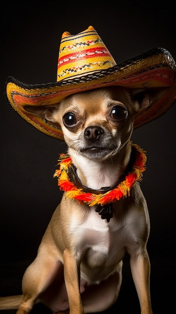 A chihuahua wearing a sombrero and a hat