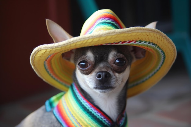 Photo a chihuahua wearing a sombrero and a hat.