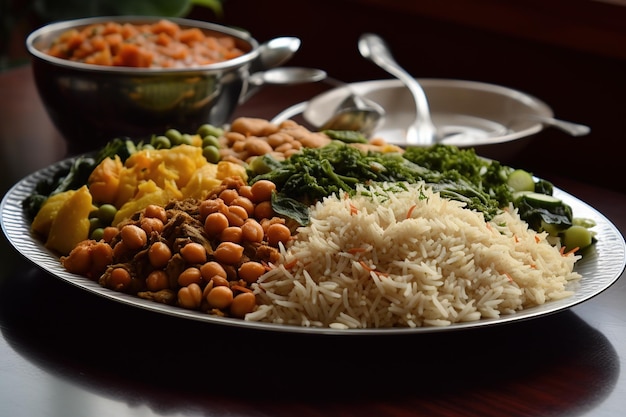 Photo chikan roasted and brani rice with vegetables