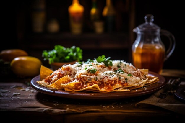 Chilaquiles served in a traditional Mexican