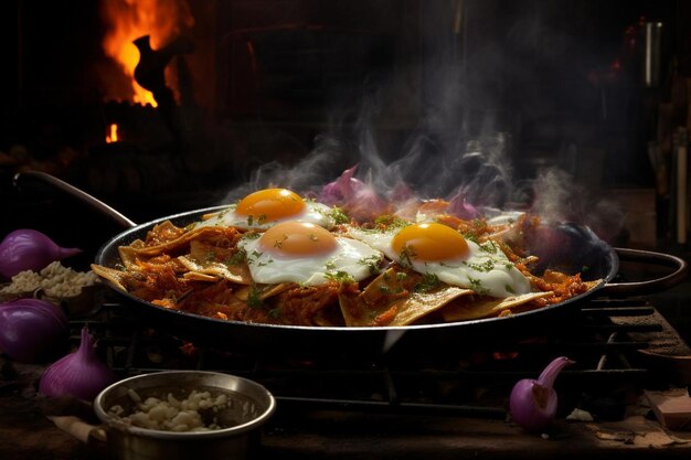 Chilaquiles served in a traditional Mexican
