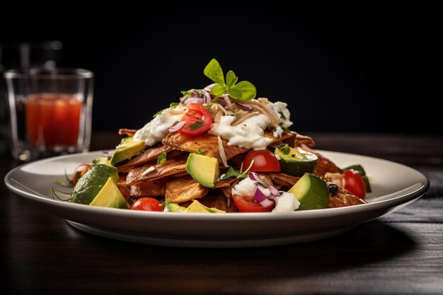 Chilaquiles topped with grilled vegetables