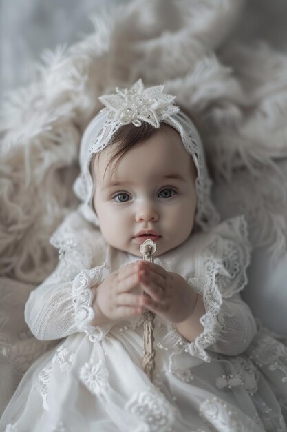 child baby baptism a girl with a cross in her hands