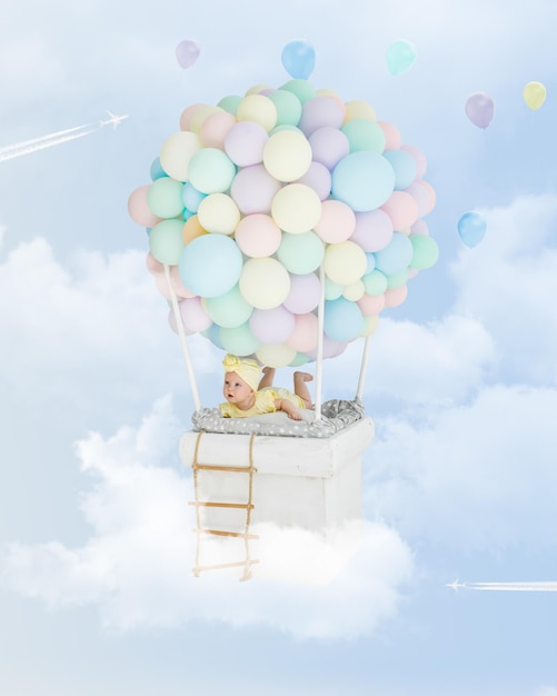 child in a balloon in the clouds child traveler