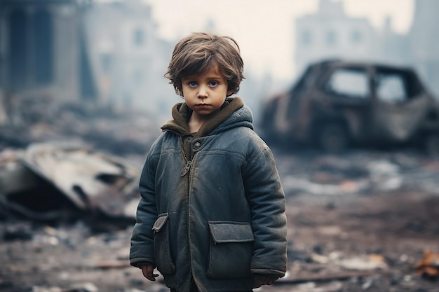 Фото Мальчик один в войне концепция