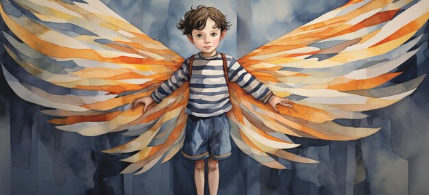 Child boy with wings illustration