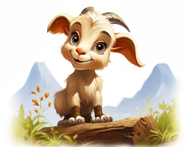 ребенок мультфильм коза сидит бревно горы милый любящий глаза портал Джерард выглядит немного похожим талантливым