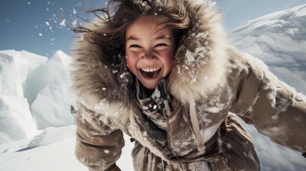 a child in a coat in the snow