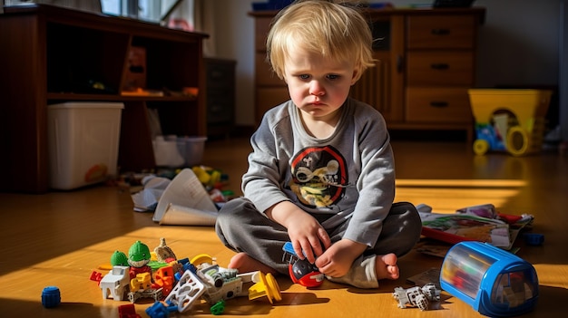 Child discovers forgotten toy while unpacking