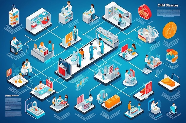 Photo child diseases infographic isometric vector illustration