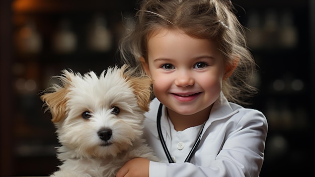 Child doctor with dog