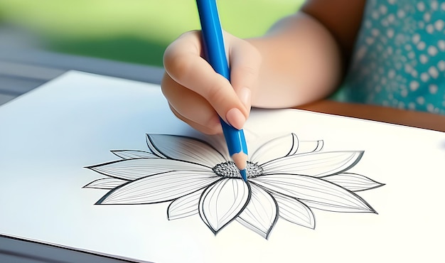 Foto il bambino disegna un fiore