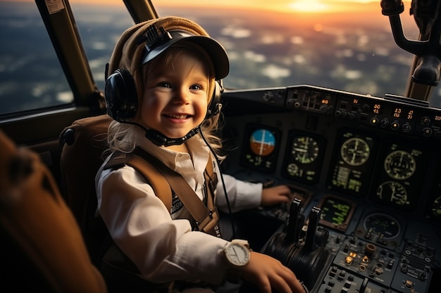 A child dresses up as a pilot in the concept of his dream job