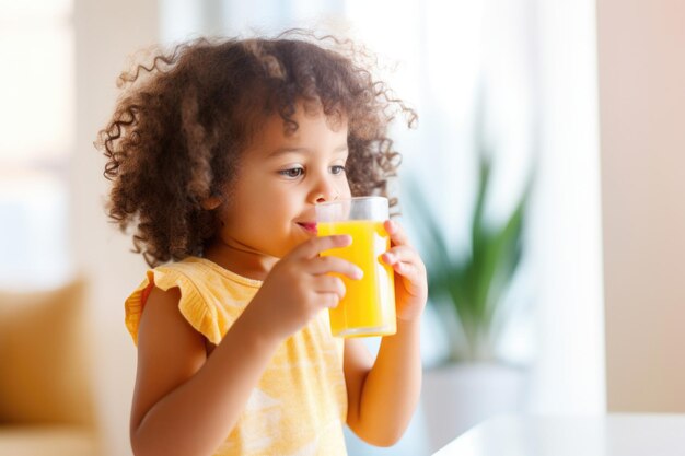 Child drinking fruit juice through a straw