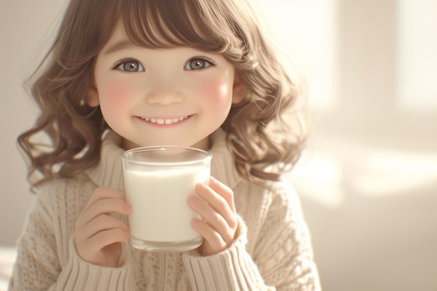 사진 아동의 우유 마시는 것은 키 성장 개념을 증가시니다.