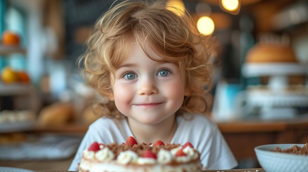 Foto a child eagerly waiting for their birthday cake to be brought out ai generate illustration