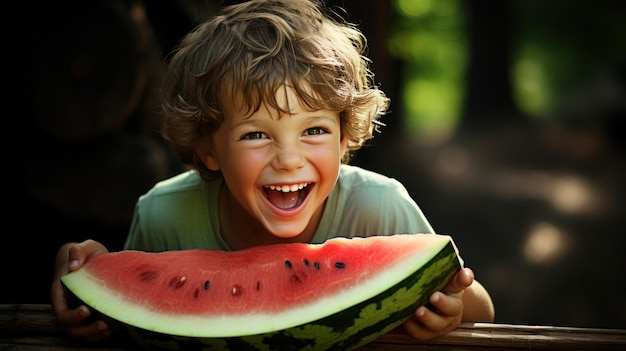 the child eating watermelon