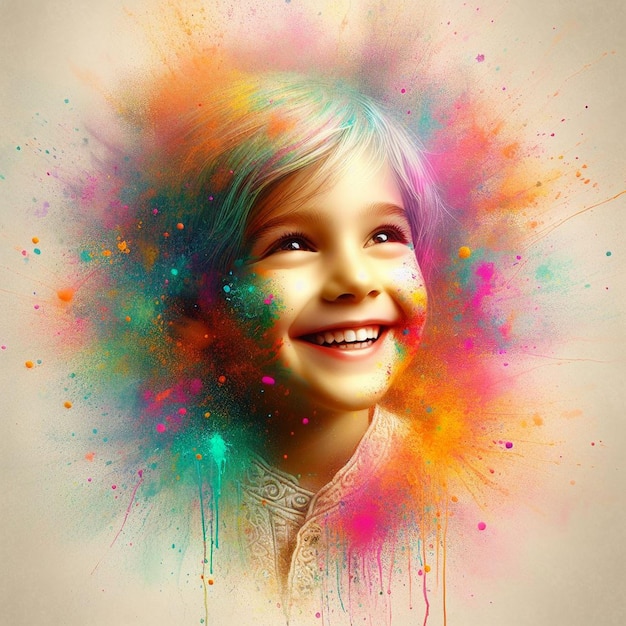 Child face with holi colors child celebrating holi festival smiling face with holi colors