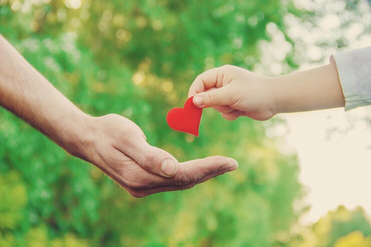 Photo child and father have a heart in their hands selective focus                                     person