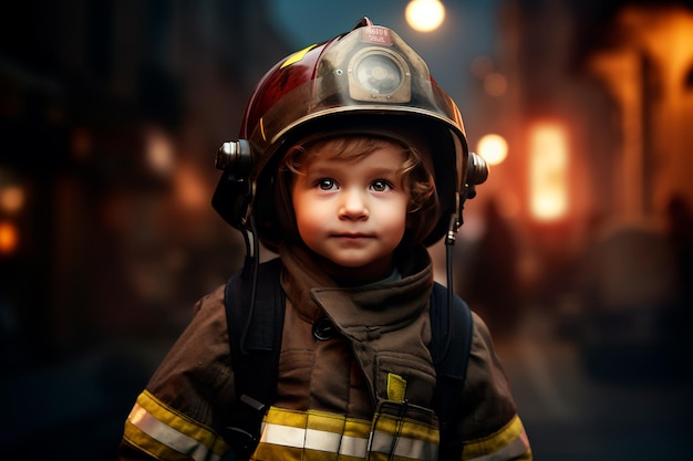 A child in a fireman's suit Future firefighter