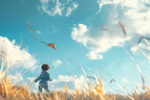 A child flying a kite on a windy day
