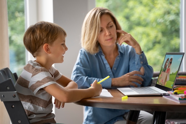 Photo child getting education at home