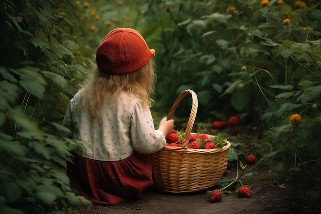 Child girl basket berries Generate Ai