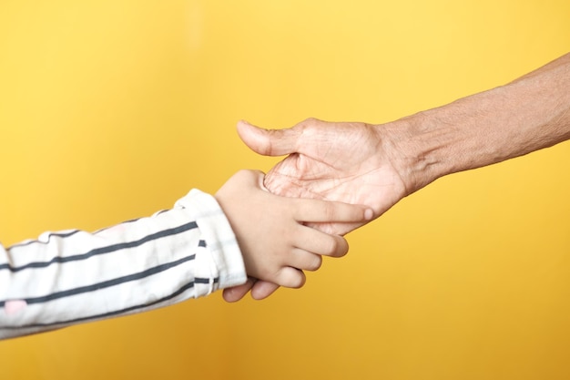 child girl holding hand of a senior women