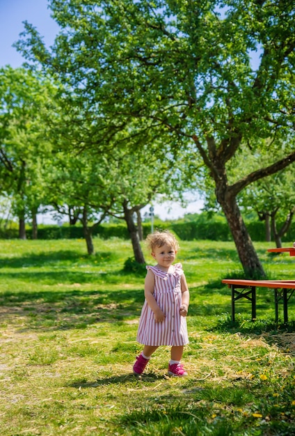 Child girl in the summer in the park Selective focus