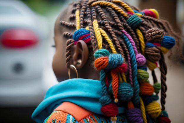 Девочка с косичками Зизи в афро-стиле, вид сзади AI генеративный
