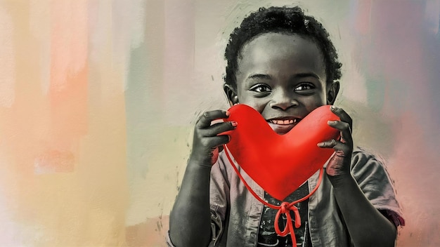 Child holding red rubber heart