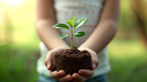 Child Holding Young Plant in Sunlight