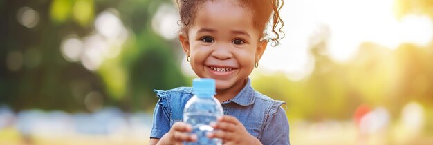 Photo a child holds a bottle of water