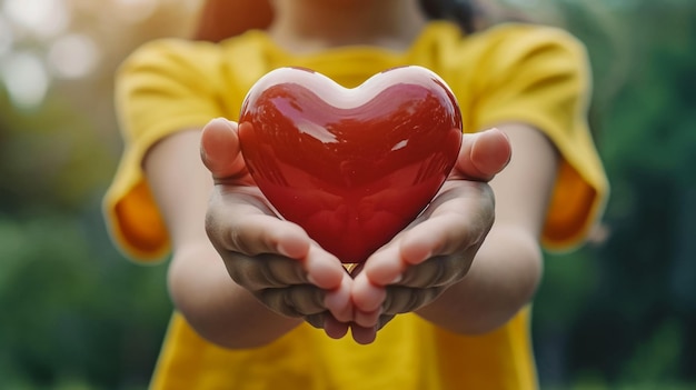 Photo a child holds a heart that says  love