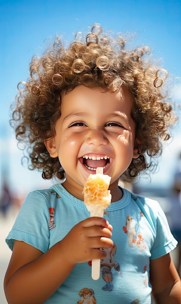 a child holds an ice cream in his hand in the summer