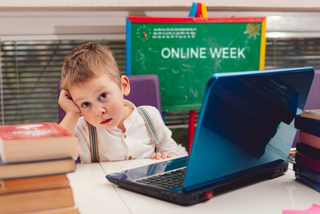 Child at home online school