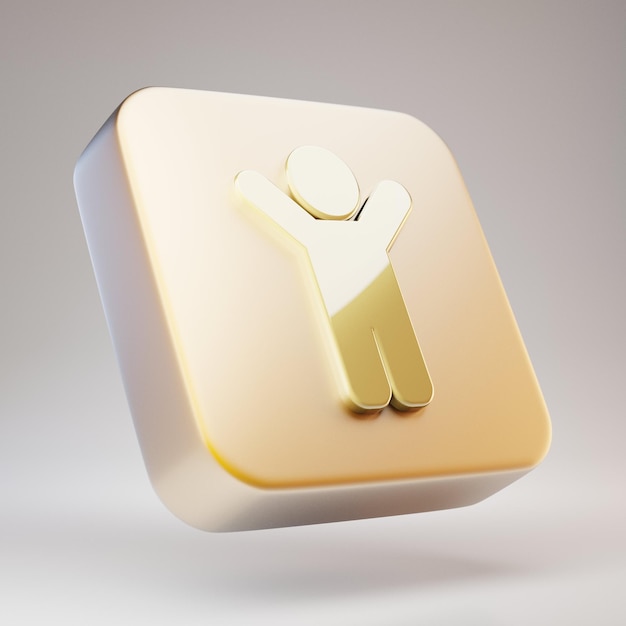 Child icon. Golden Child symbol on matte gold plate. 3D rendered Social Media Icon.