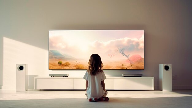 Photo the child is watching tv generative ai kid