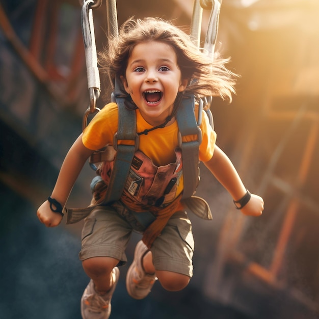 child jumping on a zip line tirolina zipline