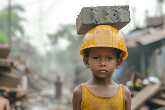 Photo child labor poor children construction work violence trafficking rights day