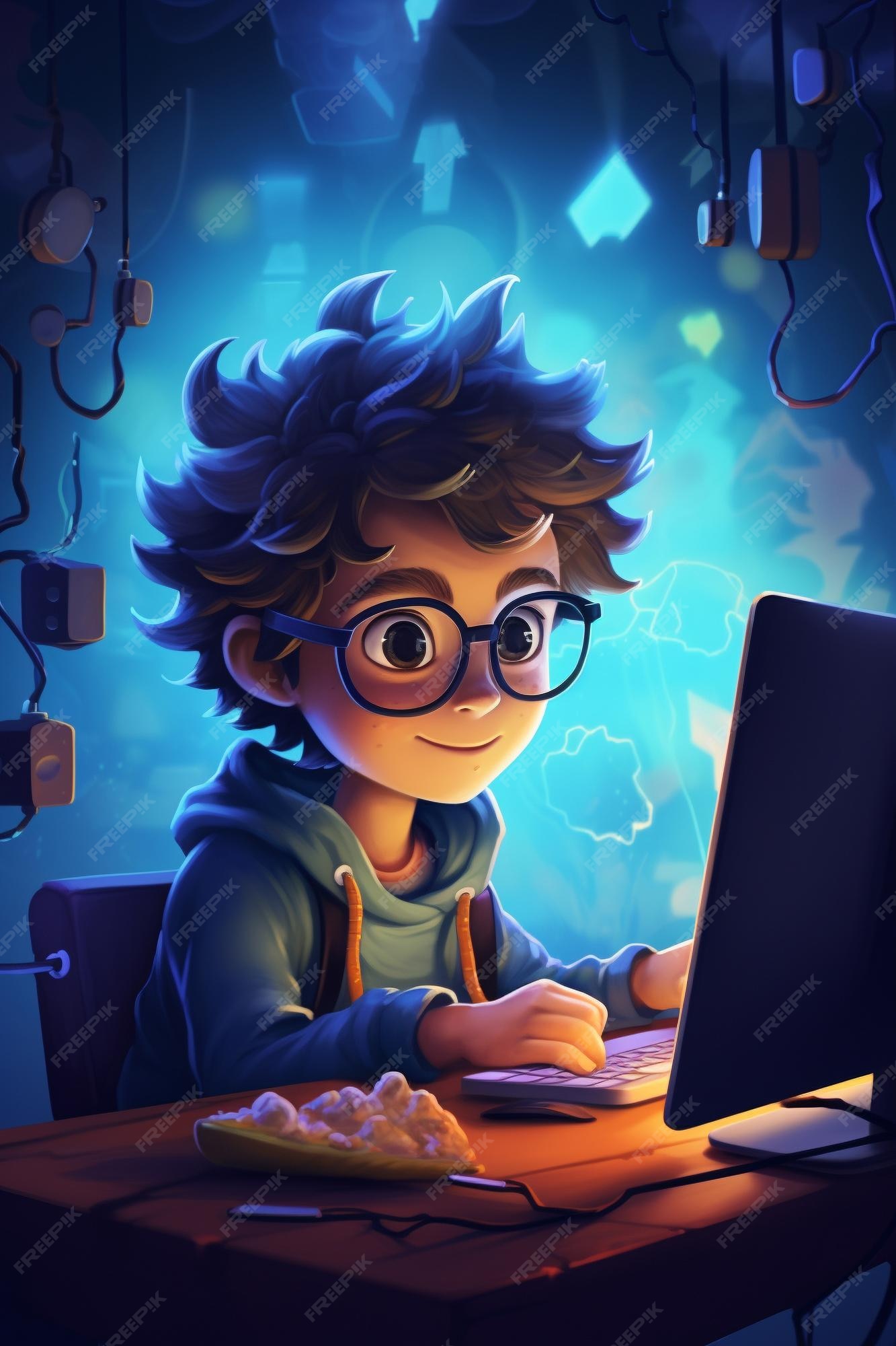 Child learning to code on computer laptop High quality illustration ...
