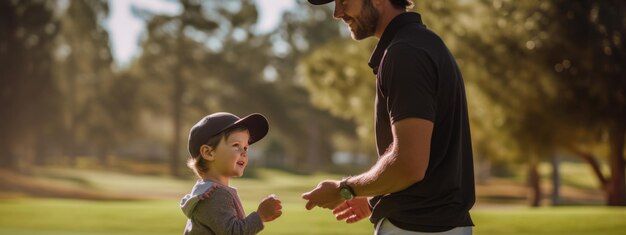 写真 子どもがコースでコーチとゴルフを習う