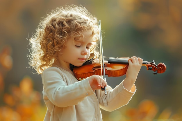 Child little girl playing music on the violin creativity hobby