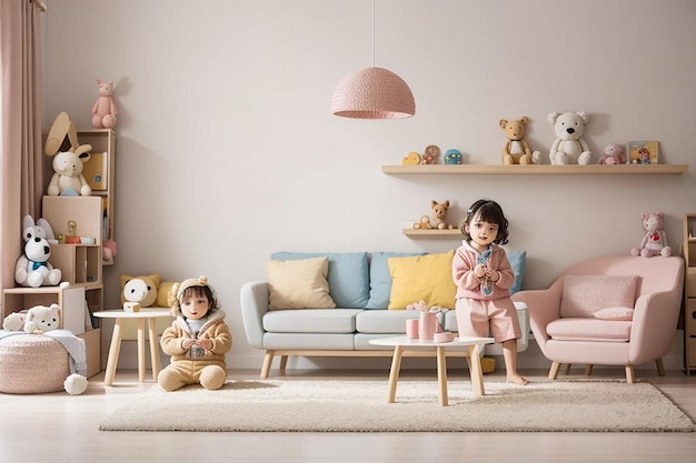 Child living room interior with copy space