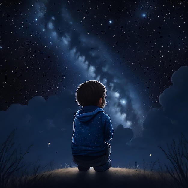 Child looks into the starry sky kids looking sky