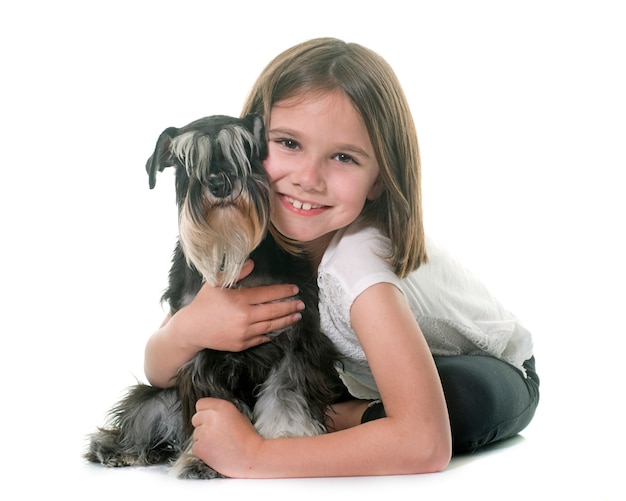 child and miniature schnauzer