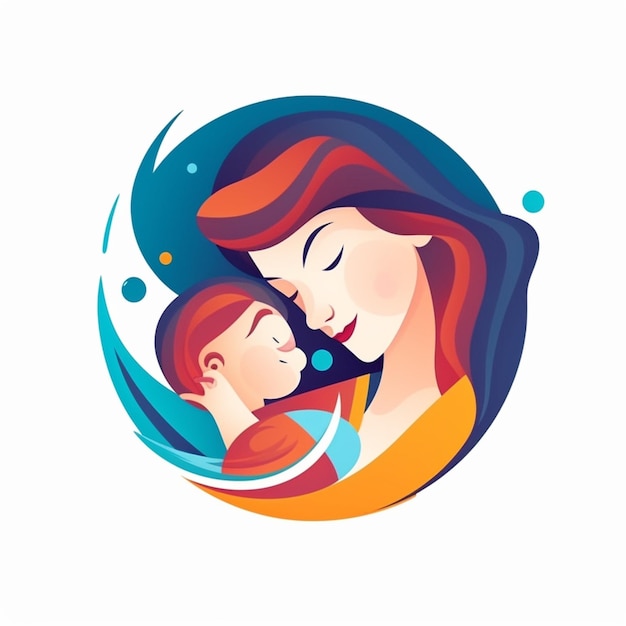 Child and mother cartoon logo 16